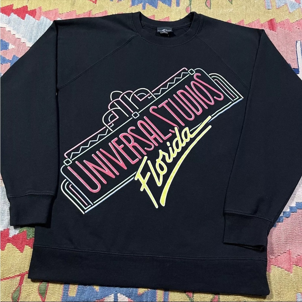 Universal Studios Florida Neon Logo Black Sweatshirt Adult Small Retro Style